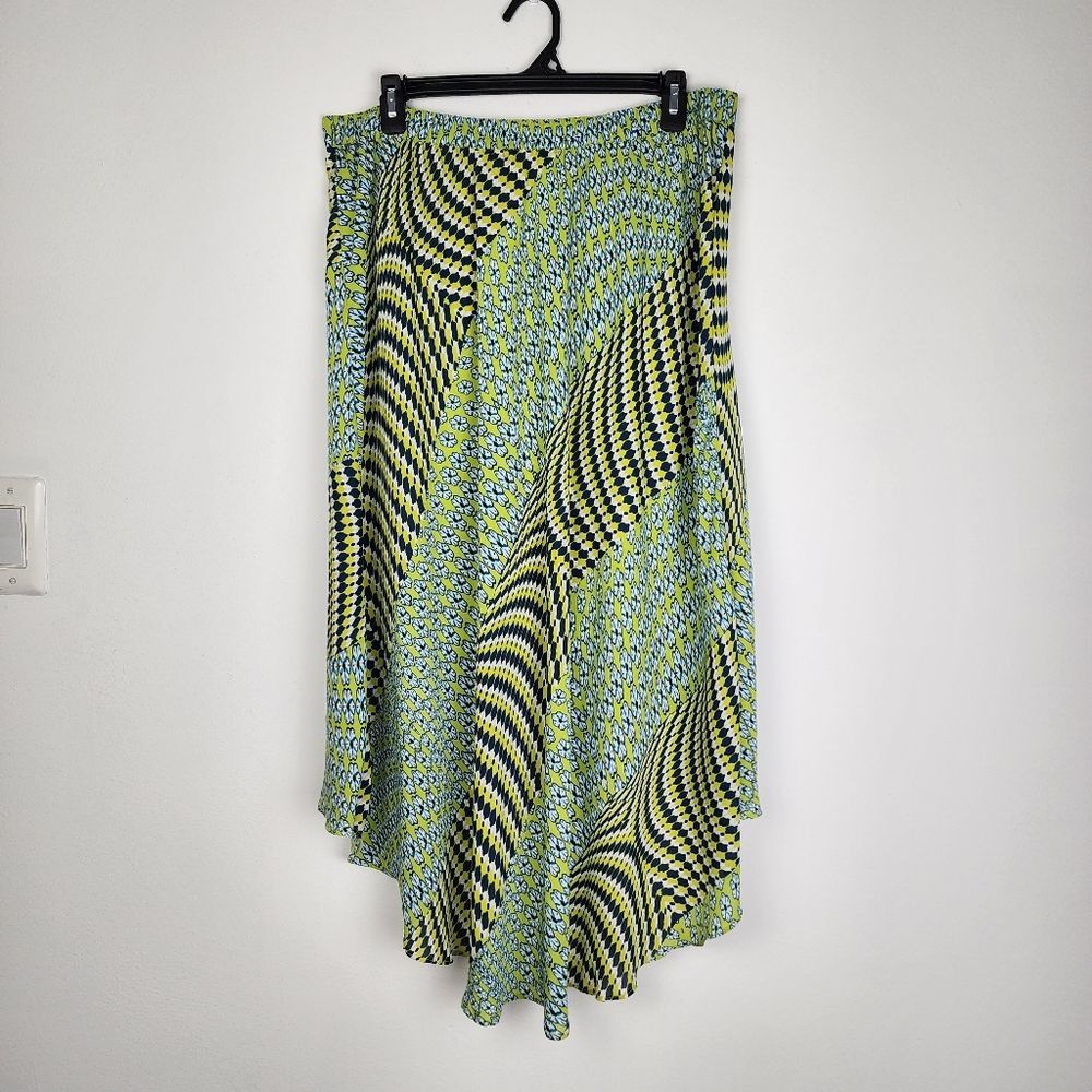 Laundry By Shelli Segal Flowy Skirt Midi Skirt High-low Green Blue Size 12 - Picture 5 of 14